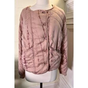 Anthropologie Marrakech Jacket Womens L Dusty Rose Quilted Tie Dye Chore Bomber